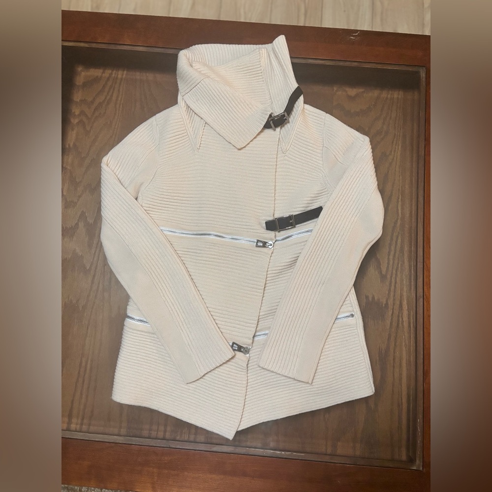 Barbara Bui Quiet Luxury Wool Zip Buckle Sweater Jacket Size S